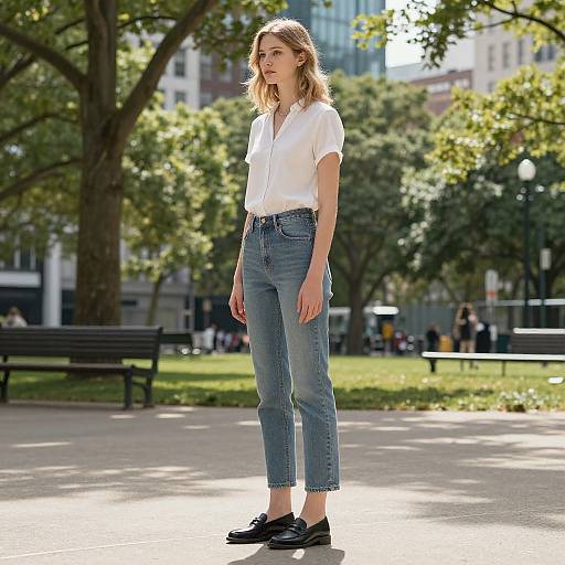 Graceful Figure in Sunlit Urban Park