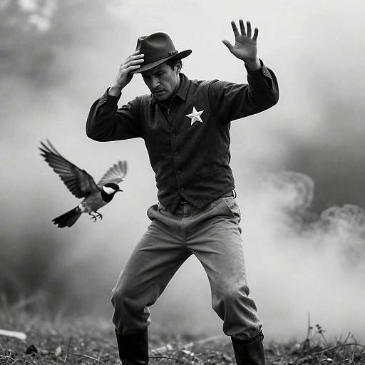 Dynamic Black and White Action Portrait