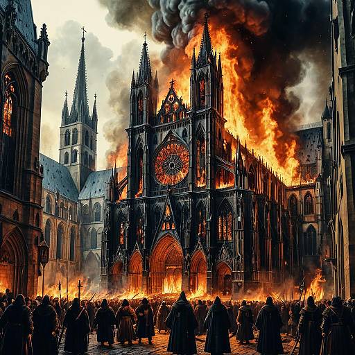 Gothic Cathedral Engulfed in Flames