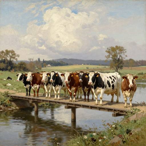 Cattle on a Bridge Landscape Scene