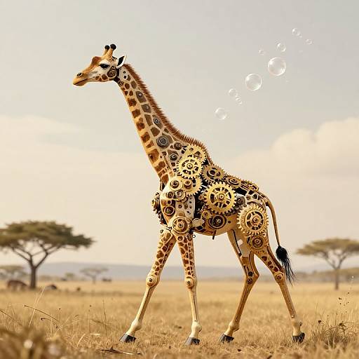 Clockwork Giraffe in Serene Savanna