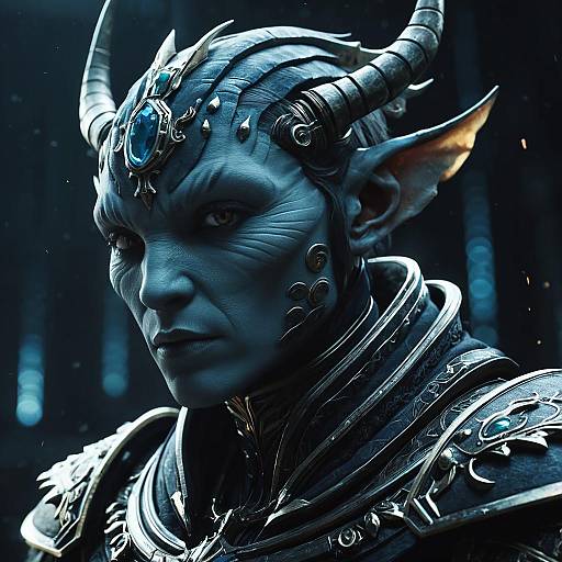 Blue Horned Humanoid Warrior Portrait