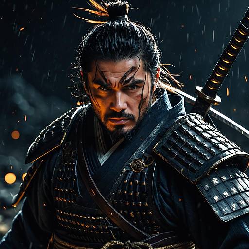 Cinematic Samurai: Glowing Eyes in Darkness