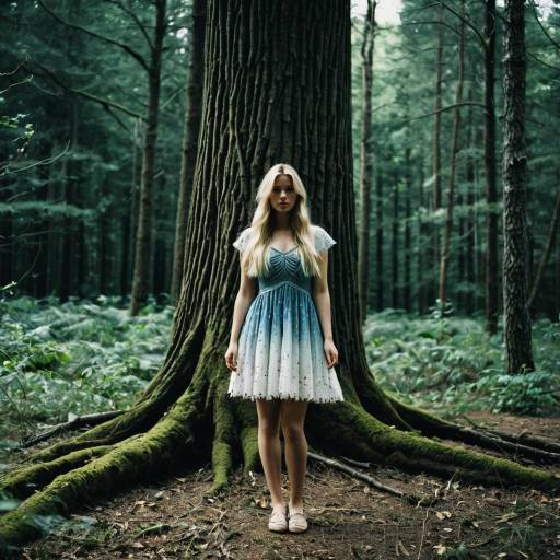 Blonde Woman Wearing Mythical Creature Dress in Forest