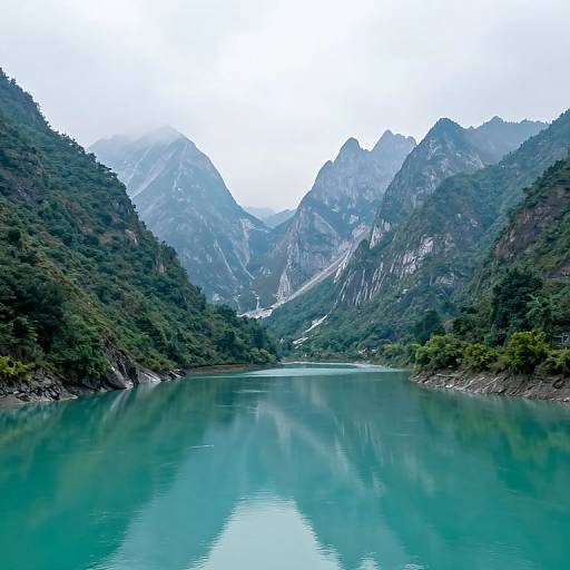 Majestic Mountain Peaks Over Tranquil River