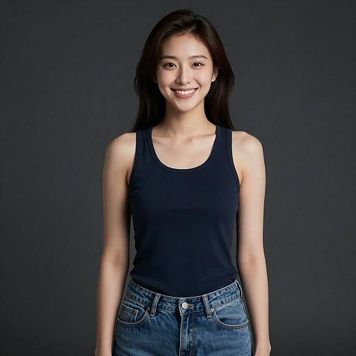 Photoreal Smiling Model: Tank Top & Jeans