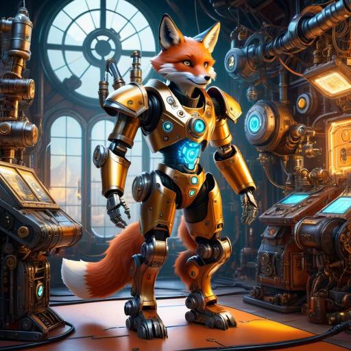 Steampunk Robotic Fox Inventor in Armor Steampunk Robotic Fox Inventor in Armor