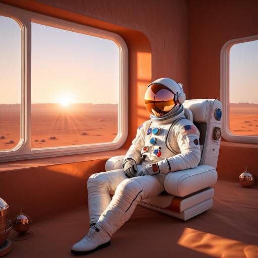 Astronaut Sitting Inside Mars Habitat at Sunset