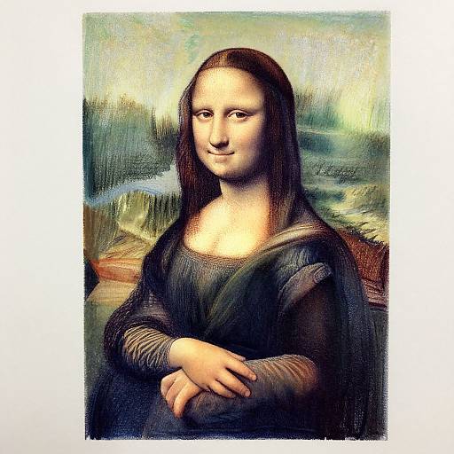 Childlike Crayon Drawing Inspired by Mona Lisa