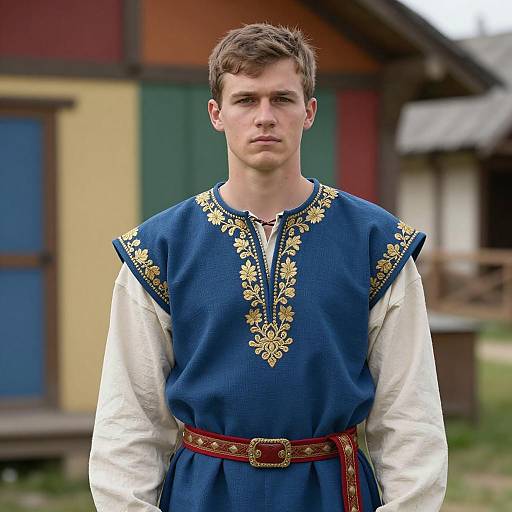 Handsome Young Man in Traditional Russian Dress