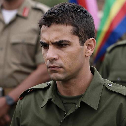 Serious Military Man in Colorful Scene