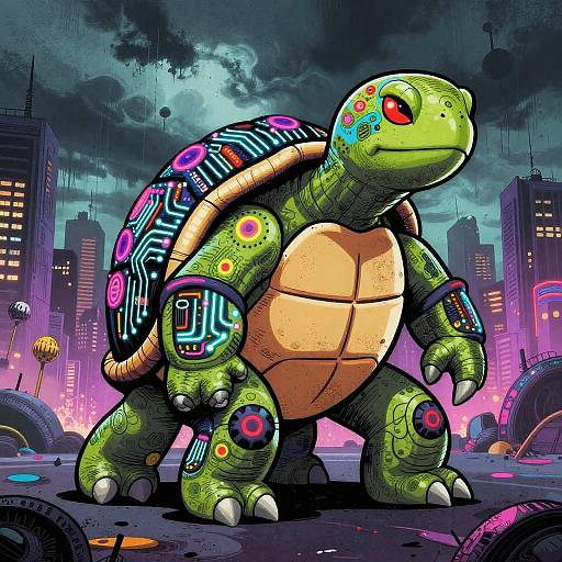 Cyberpunk Turtle in Urban Wasteland