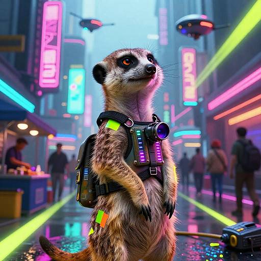 Cyberpunk Meerkat in Neon City