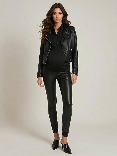 Pregnant Woman in Black Leather Outfit