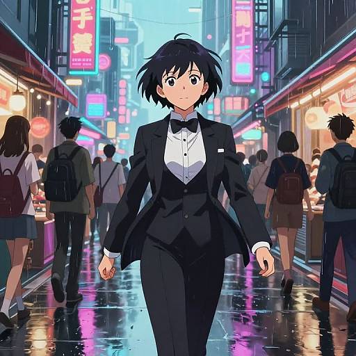 Tomboy Anime Girl in Futuristic Market