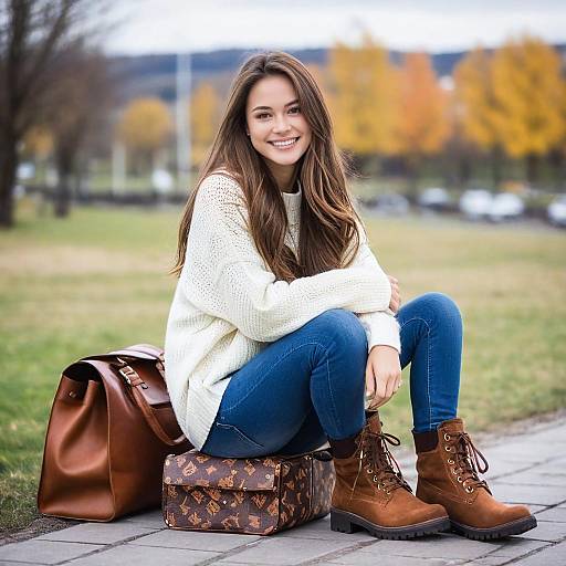 Smiling Girl in Denim and Sweater