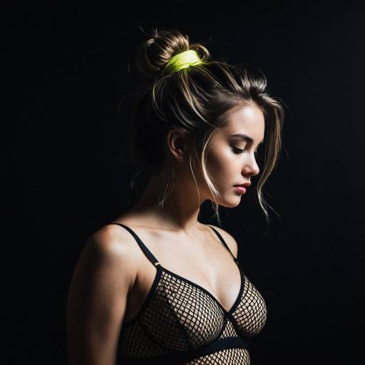 Woman in Fishnet Lingerie with Neon Hair Tie