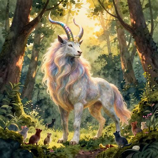 Majestic Mythical Beast in Enchanted Forest