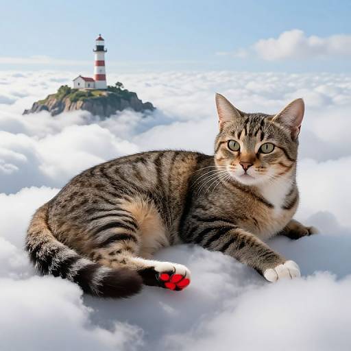 Serene Tabby Cat on Cloudscape