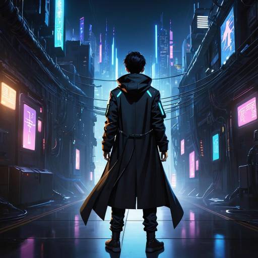 Cyberpunk Boy in Glowing Night Scene