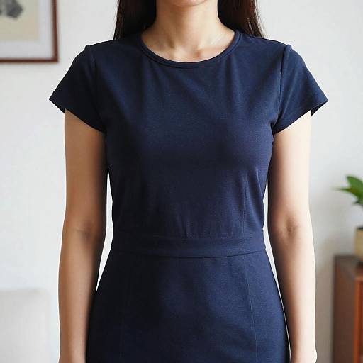 Woman in Navy Blue Peplum Dress