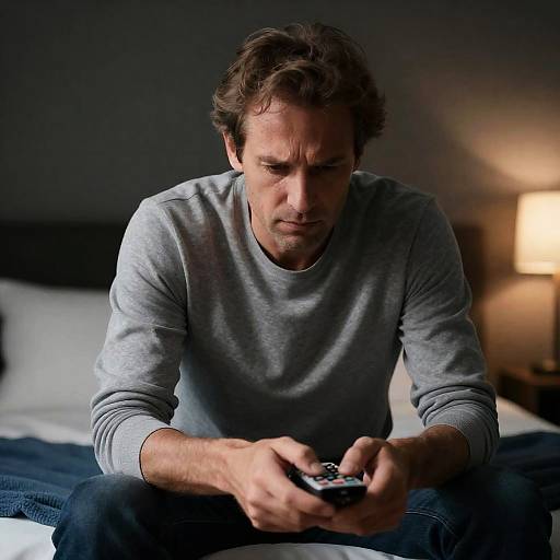 Focused Middle-Aged Man in Dim Room