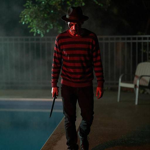 Mysterious Figure with Knife at Night