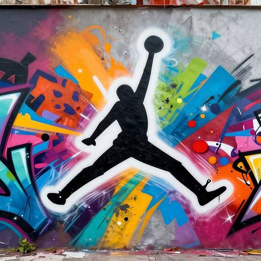 Vibrant graffiti mural of a black silhouetted figure with an arm raised, set against a colorful explosion of orange, blue, yellow,