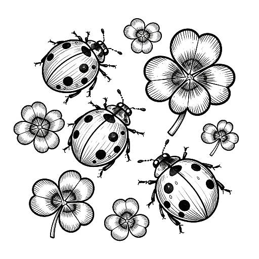 Vintage Botanical Ladybugs Coloring Page