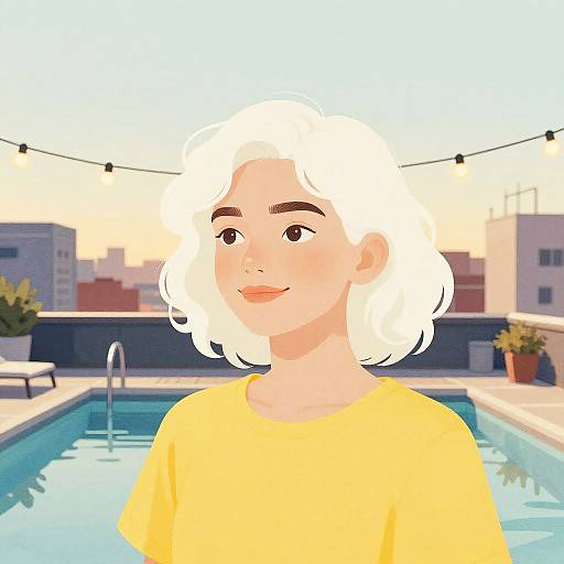 Dreamy Teen Girl at Rooftop Pool