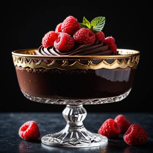Chocolate Mousse with Raspberries in Vintage Crystal Bowl