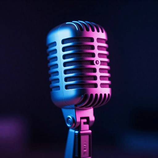 Neon Cyberpunk Vintage Microphone Close-Up