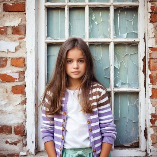 Girl in Striped Cardigan by Old Window
