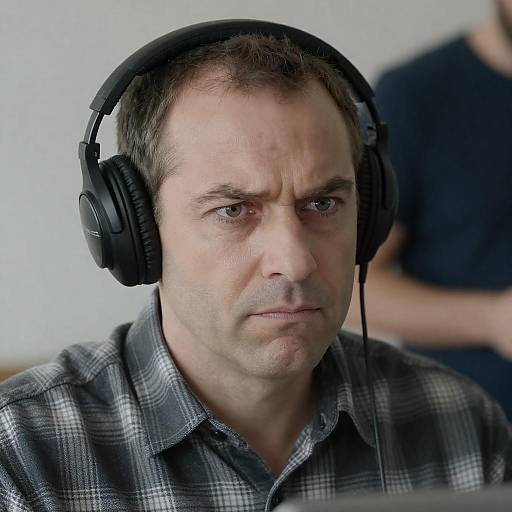 Focused Middle-Aged Man with Headphones