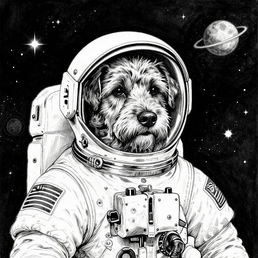 Realistic Ink Sketch of Dog Astronaut