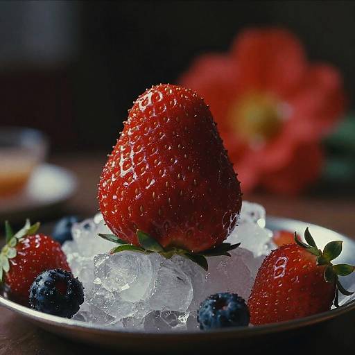 Cinematic Close-Up of Fruit and Ice Sculpture