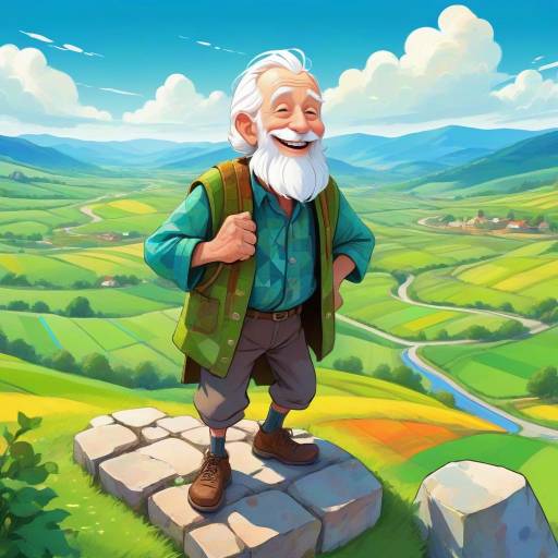 Joyful Elderly Man Overlooking Valley