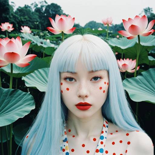 Taiwanese Albino Model with Lotus Flowers