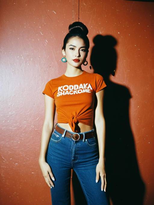 Woman in Casual Orange T-Shirt and Jeans