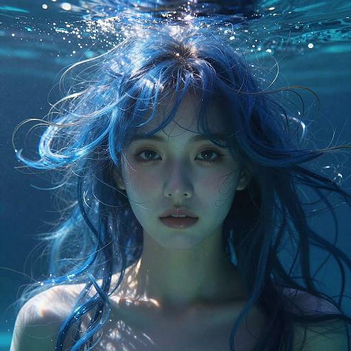 Surreal Blue Hair Underwater Portrait