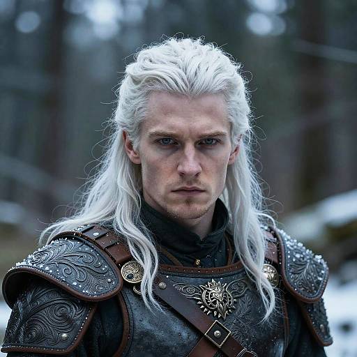 Nordic White-Haired Warrior Portrait