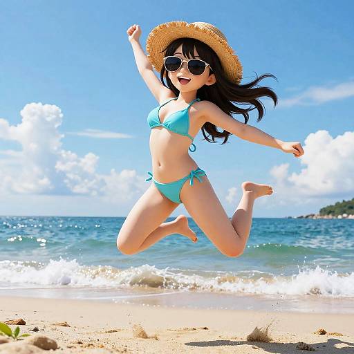 Vibrant Beach Jump in 8K Detail