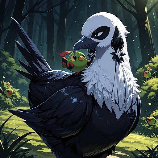 Illustration of Natu, pokemon in the style of Hinghoi