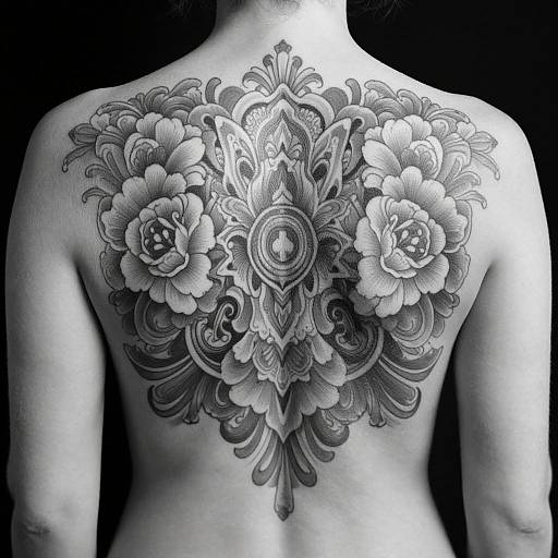 Ornate Vintage Floral Back Tattoo