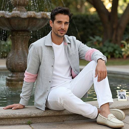 Stylish Man in Serene Garden Setting