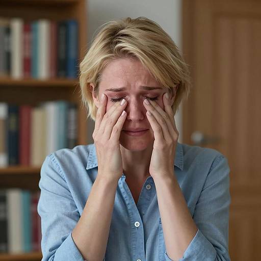 Emotional Blonde Woman in Soft Lighting