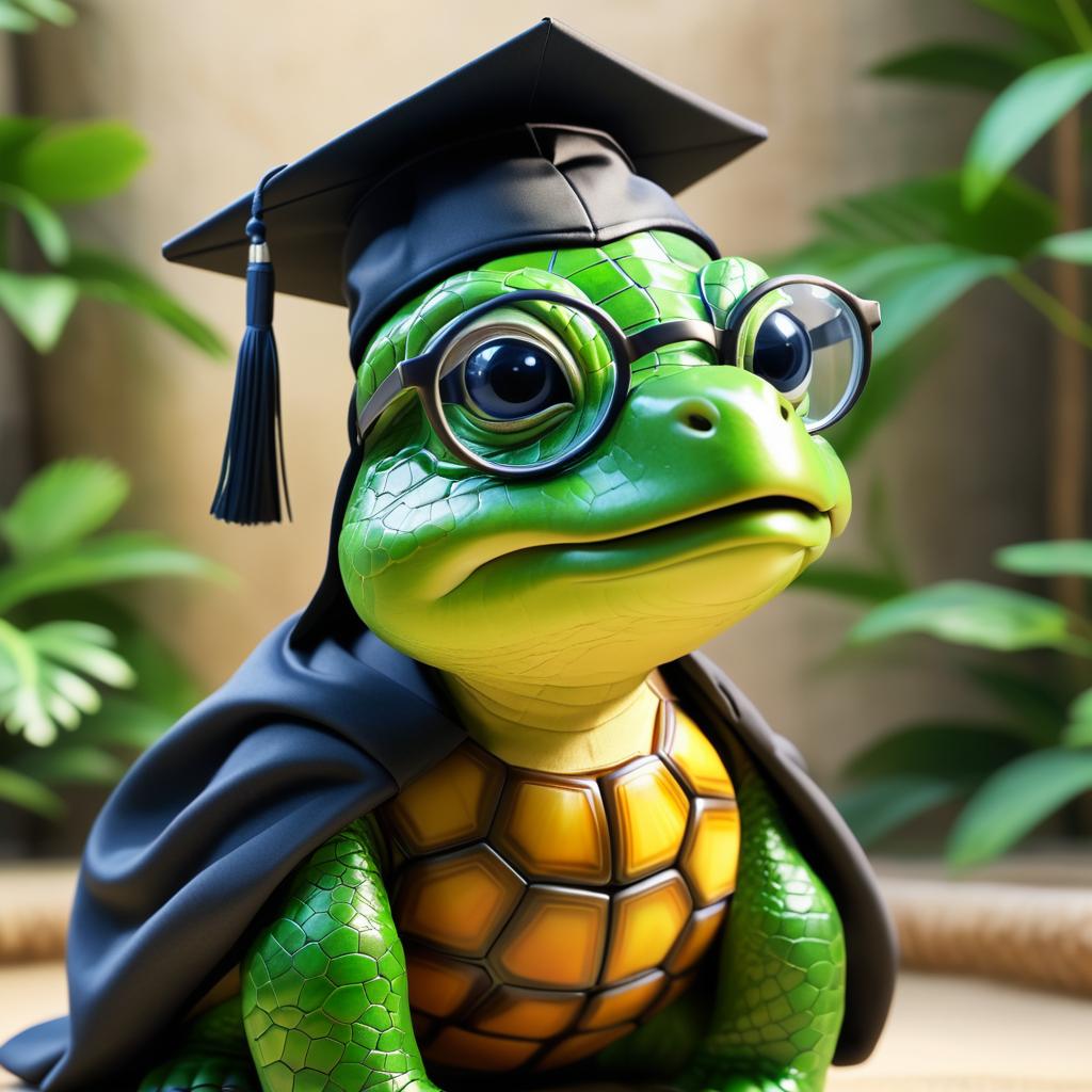 Wise Turtle Graduate in Animated Style