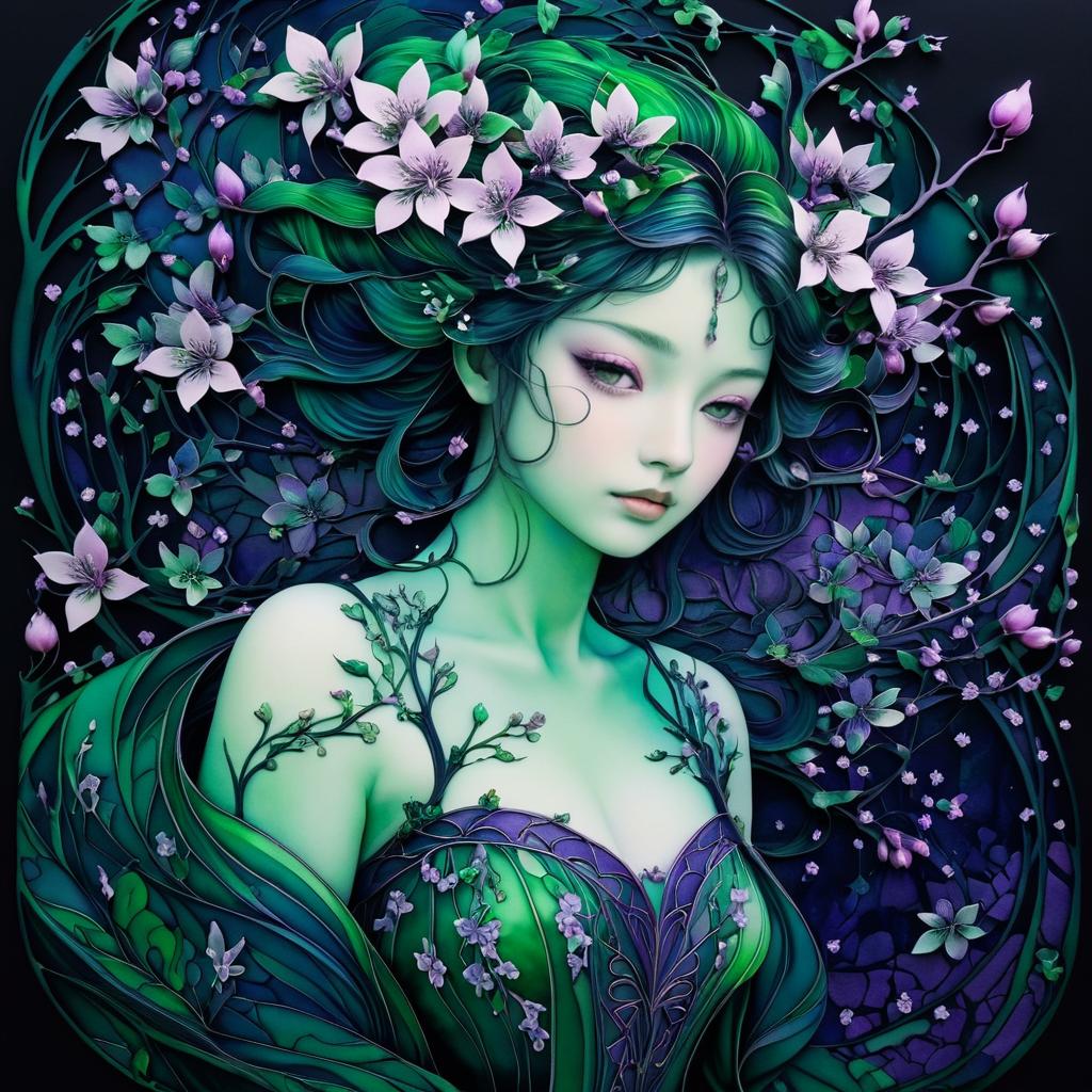 Whimsical Nymph in Cherry Blossom Artwork