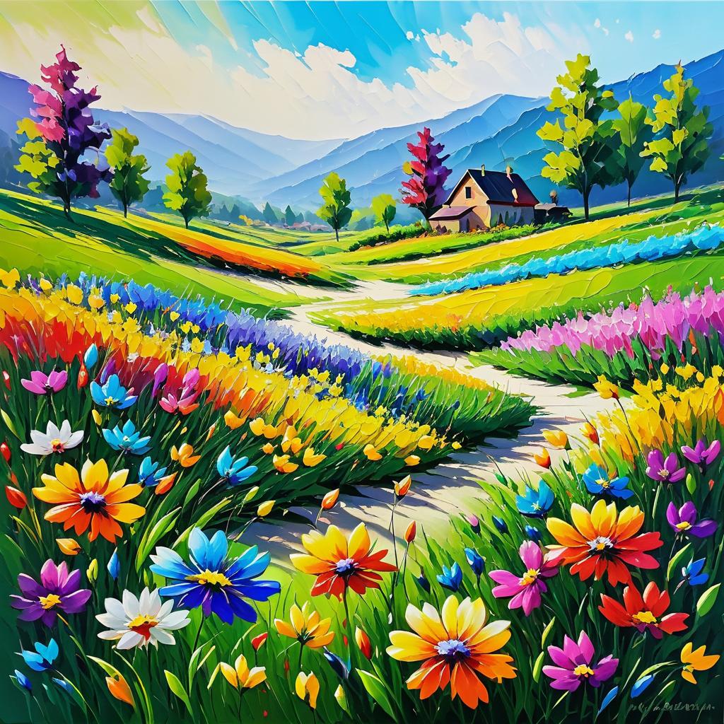 Vibrant Spring Meadow with Bold Flowers