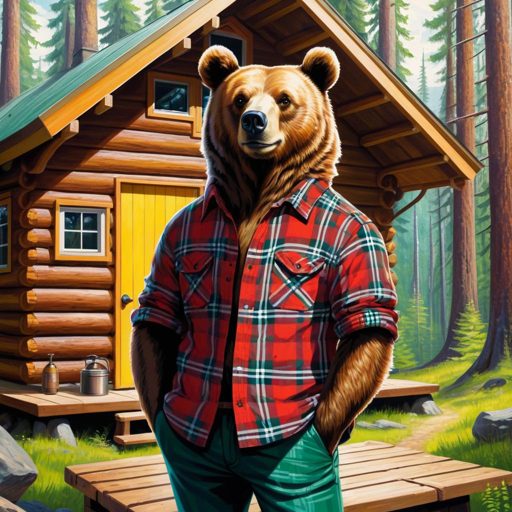 Vibrant Ecchi Bear in Forest Cabin